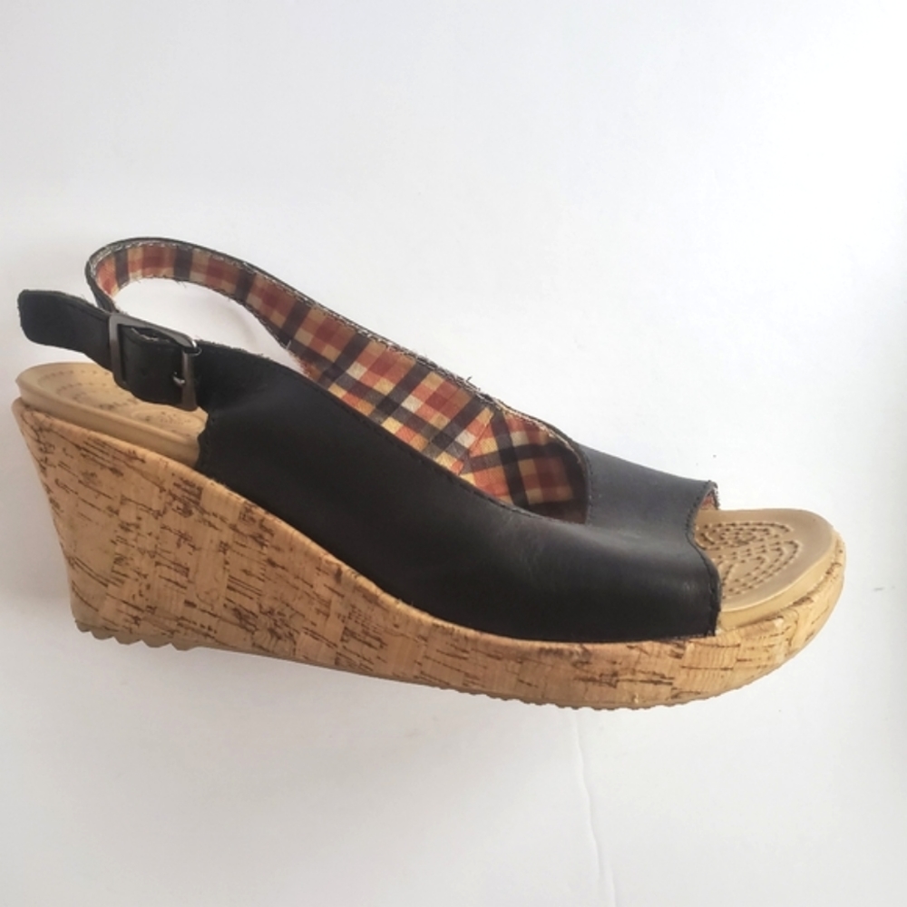 CROCS black sandals wedges 8